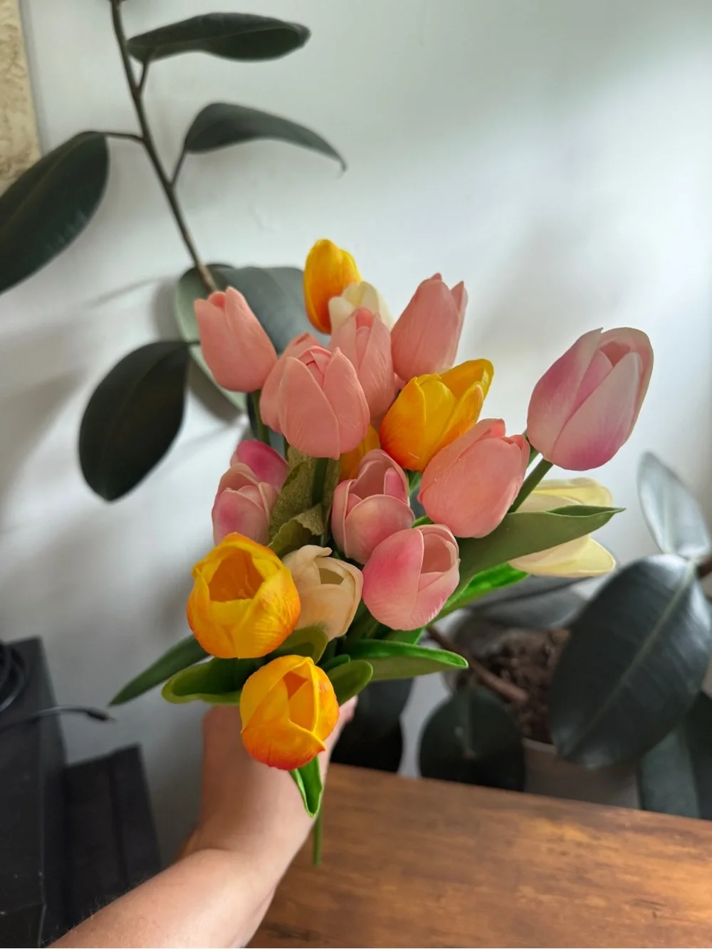 Artificial Tulip Bouquet - Pink, Yellow, White - Home Accents